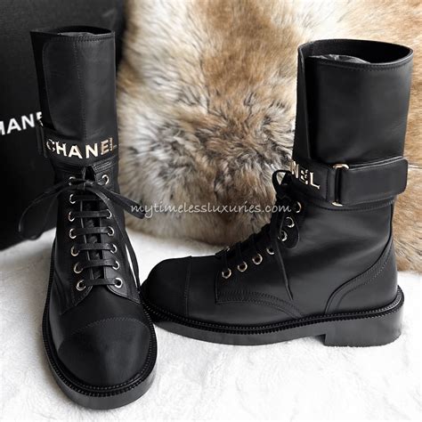 Chanel lace up combat boots